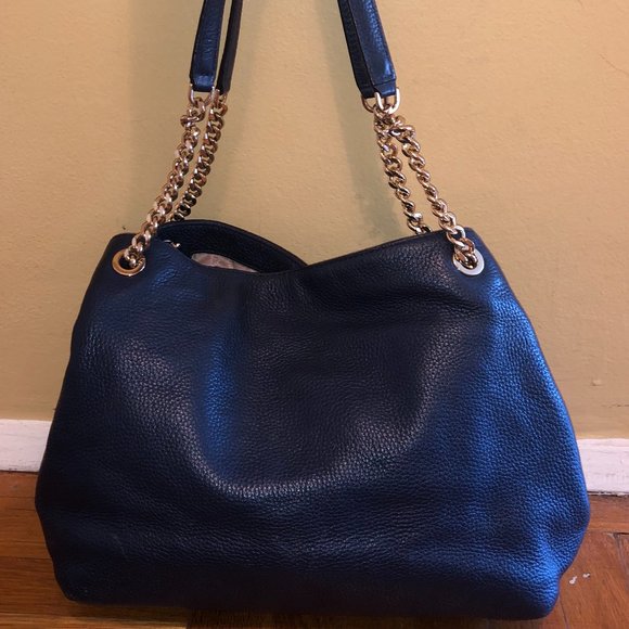 Michael Kors Navy Blue Pebbled Leather Shoulder Bag - Picture 4 of 9